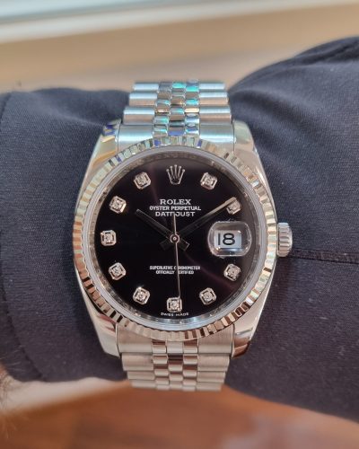 רולקס דייטג'אסט 36ממ לוח שחור יהלומים דגם.116234 שנת 2017