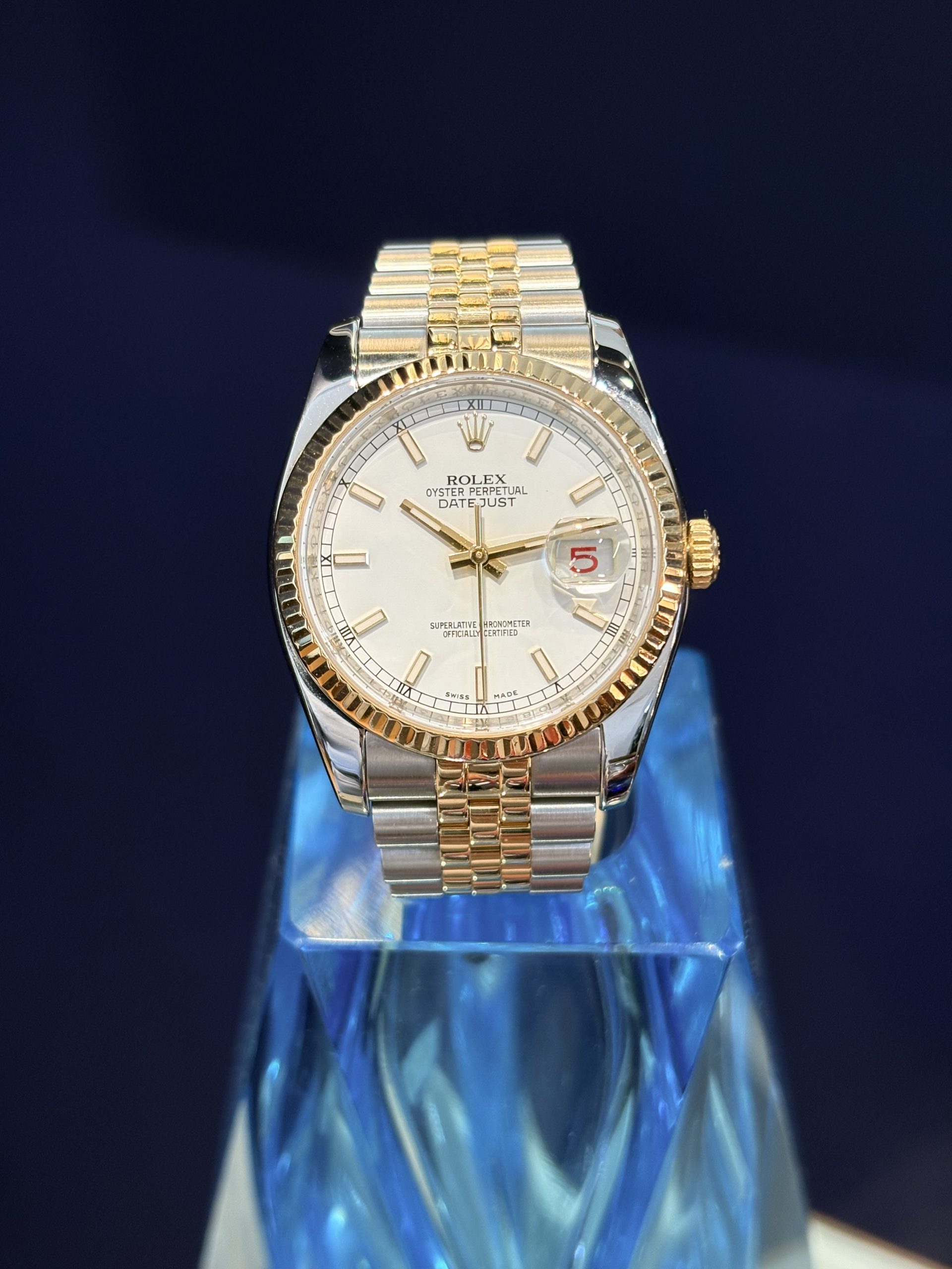 רולקס דייטג'אסט 36מ"מ פלדה משולב זהב צהוב לוח לבן דגם.116233
