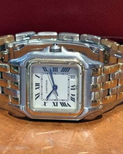 קרטייה פנתר נשים מידה מדיום פלדה עם 3 שורות זהב צהוב