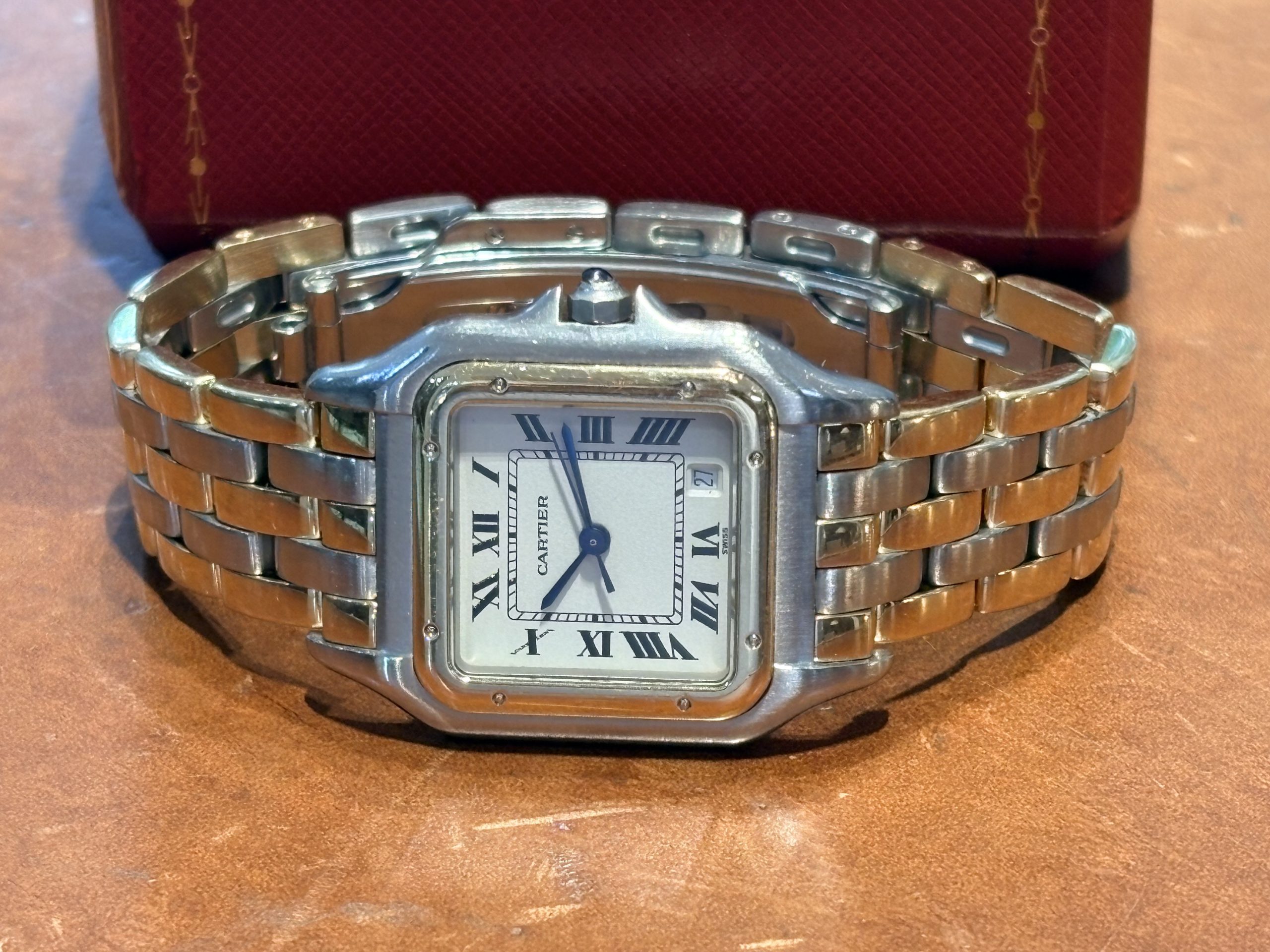 קרטייה פנתר נשים מידה מדיום פלדה עם 3 שורות זהב צהוב