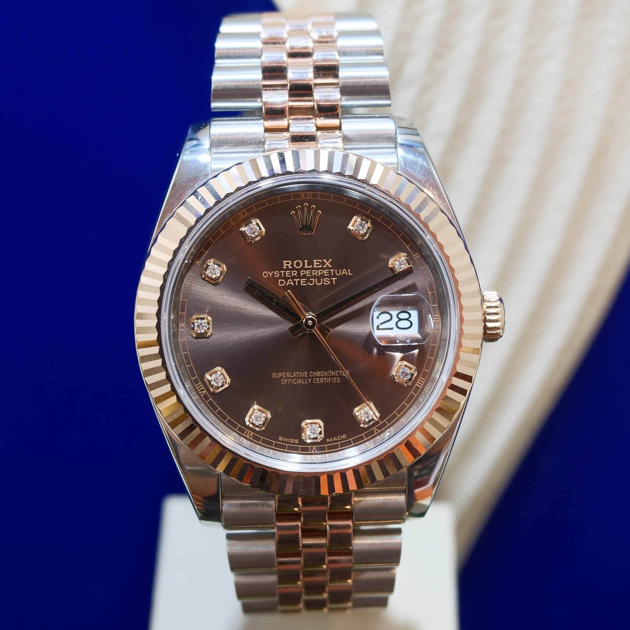 Rolex Datejust 41mm Two Tone Rose Gold Diamonds Chocolate Dial ref.126331