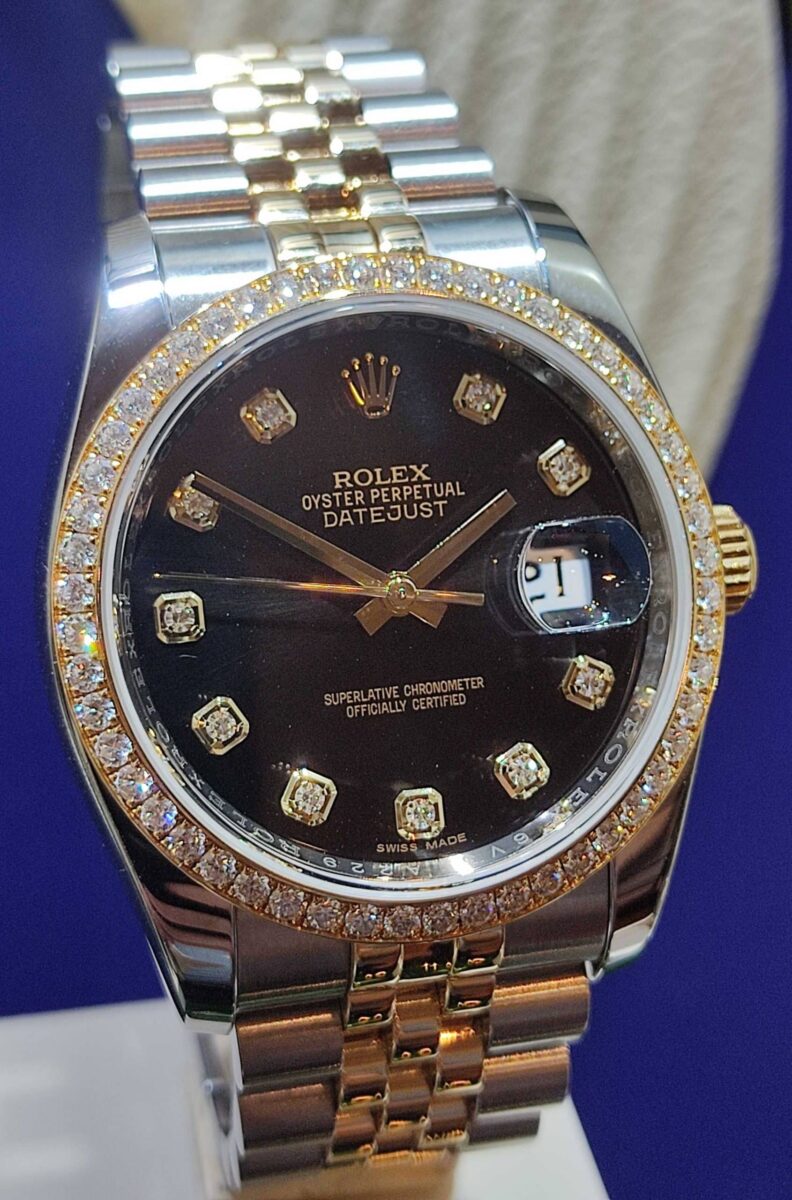 Rolex Datejust Two Tone 36mm Original Black Diamonds Dial & Original Factory Diamonds Bezel | Gothelf A. Watches — 3