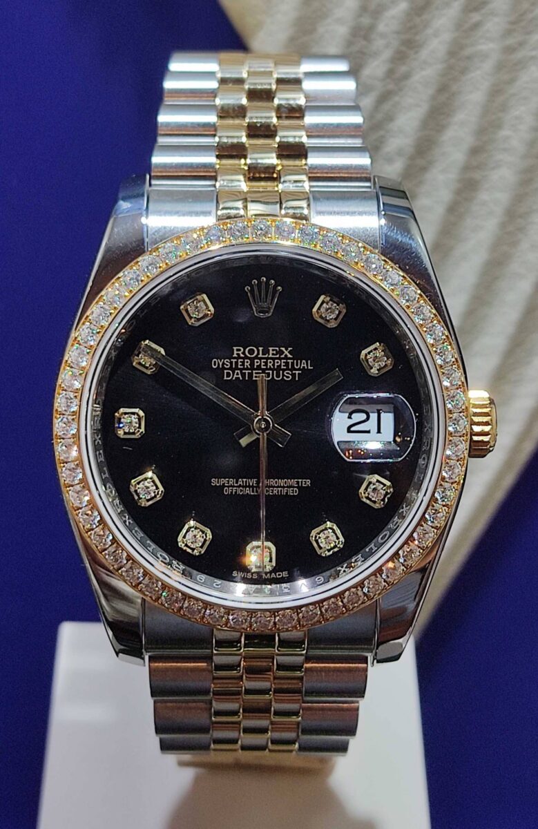 Rolex Datejust Two Tone 36mm Original Black Diamonds Dial & Original Factory Diamonds Bezel | Gothelf A. Watches