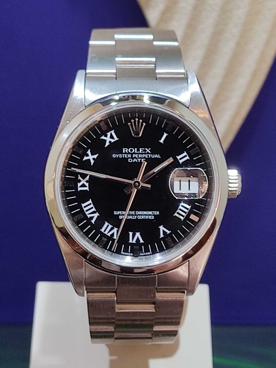 Rolex Date 34mm Black Roman Dial | Gothelf A. Watches
