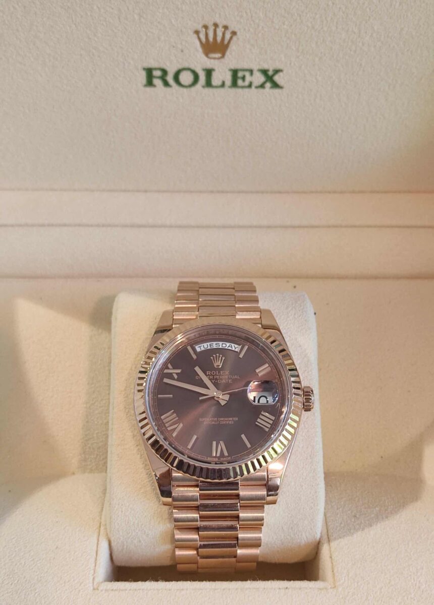 Rolex Day-Date President 40mm Rose Gold Roman Chocolate Dial | Gothelf A. Watches — 2