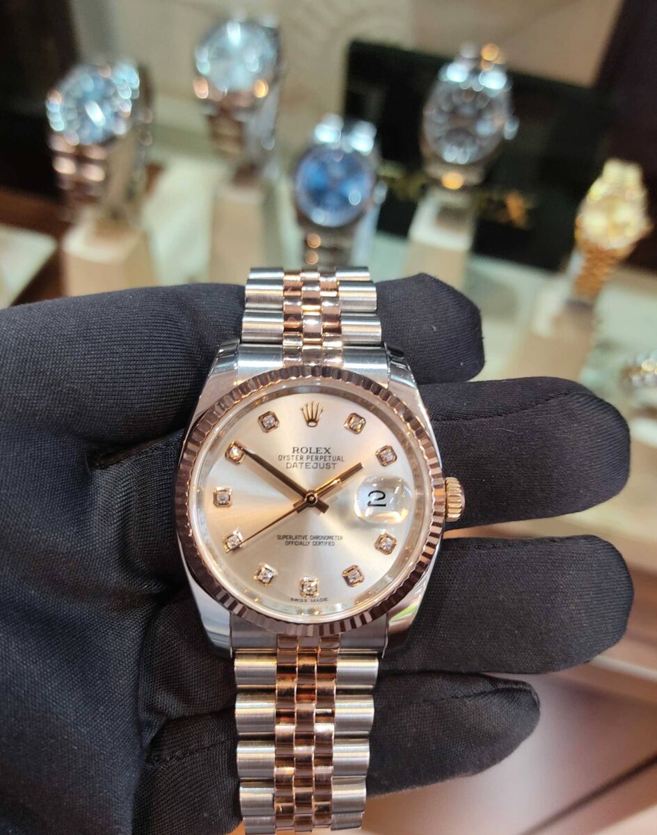 Rolex Datejust 36mm Steel & 18k Rose Gold Silver Diamonds Dial | Gothelf A. Watches — 4