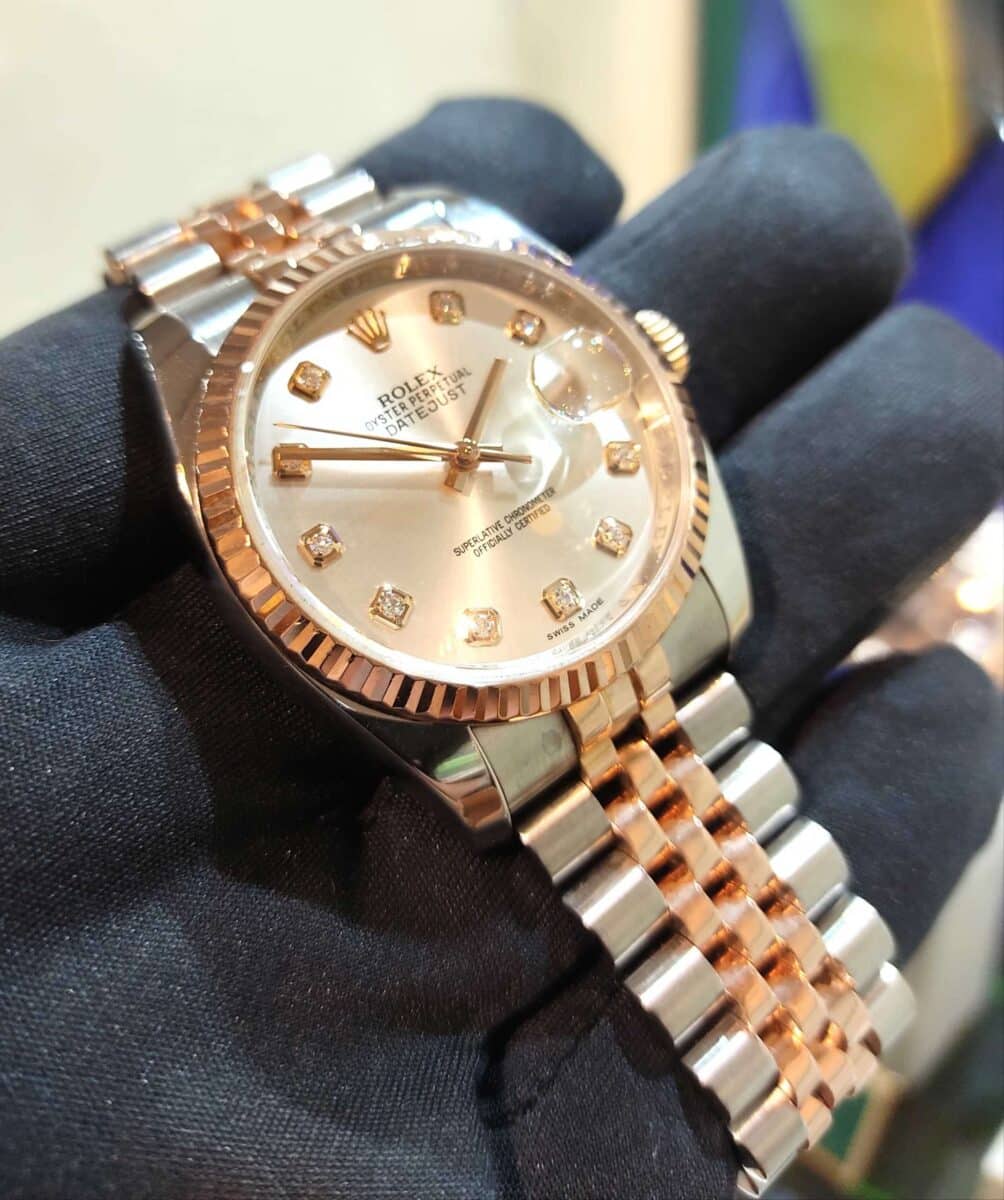 Rolex Datejust 36mm Steel & 18k Rose Gold Silver Diamonds Dial | Gothelf A. Watches — 3