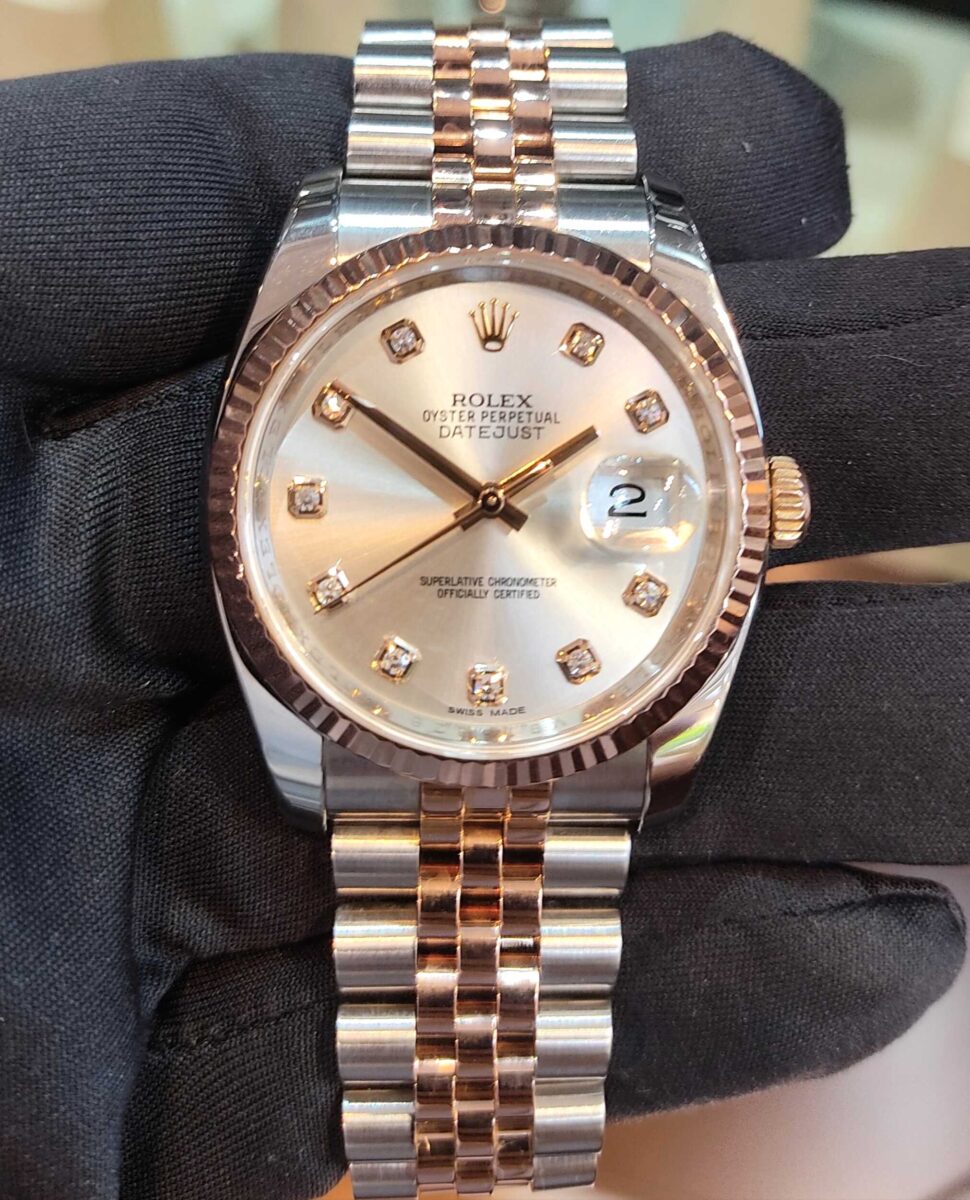 Rolex Datejust 36mm Steel & 18k Rose Gold Silver Diamonds Dial | Gothelf A. Watches