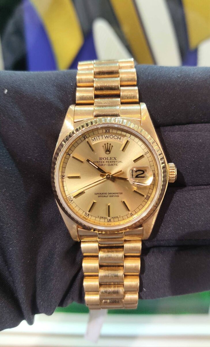 Rolex President Vintage Day-Date 36mm 18K Yellow Gold ONYX Dial Bark Finish | Gothelf A. Watches — 8