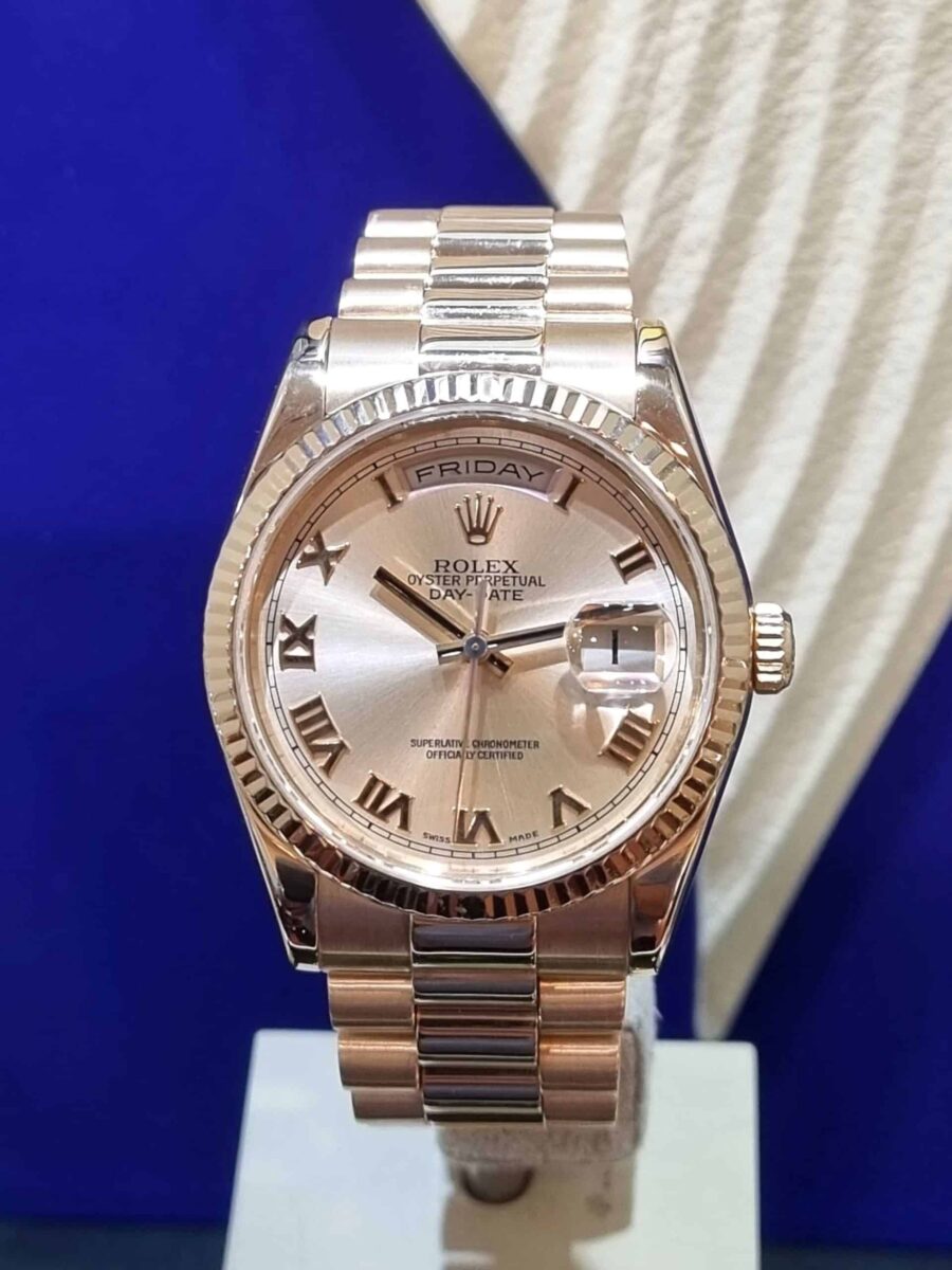 Rolex President Day-Date 36mm Rose Gold Pink Roman Dial | Gothelf A. Watches — 2