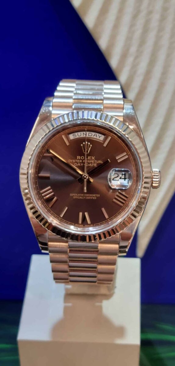 Rolex Day-Date President 40mm Rose Gold Roman Chocolate Dial | Gothelf A. Watches
