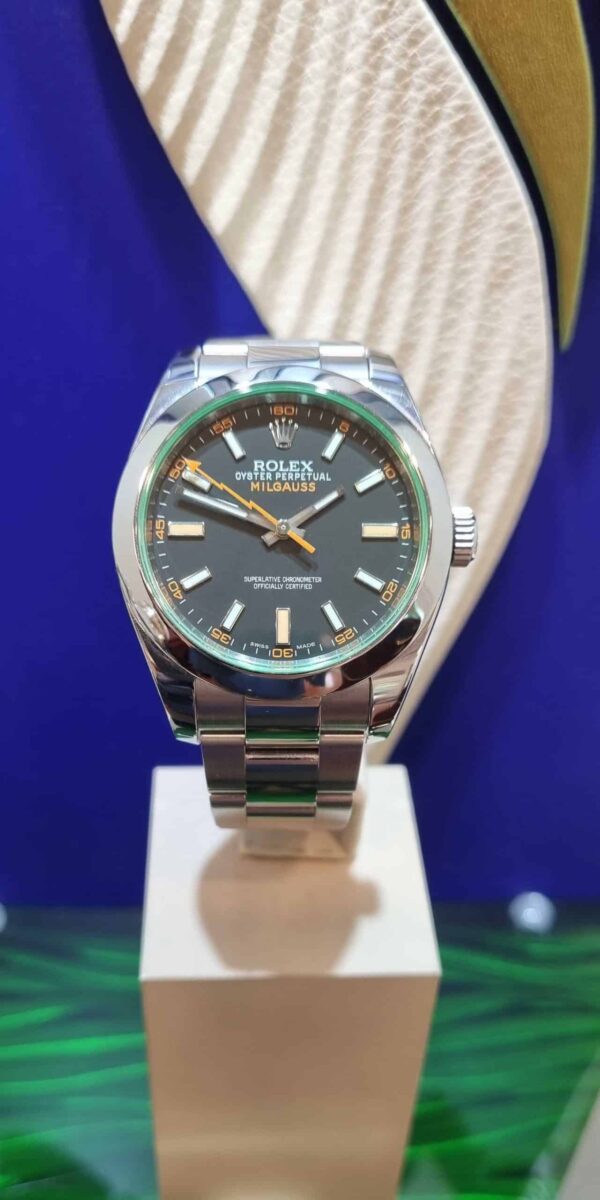 Rolex Milgauss Green Antimagnetic Oyster Steel Black Index Dial ref.116400 | Gothelf A. Watches — 2