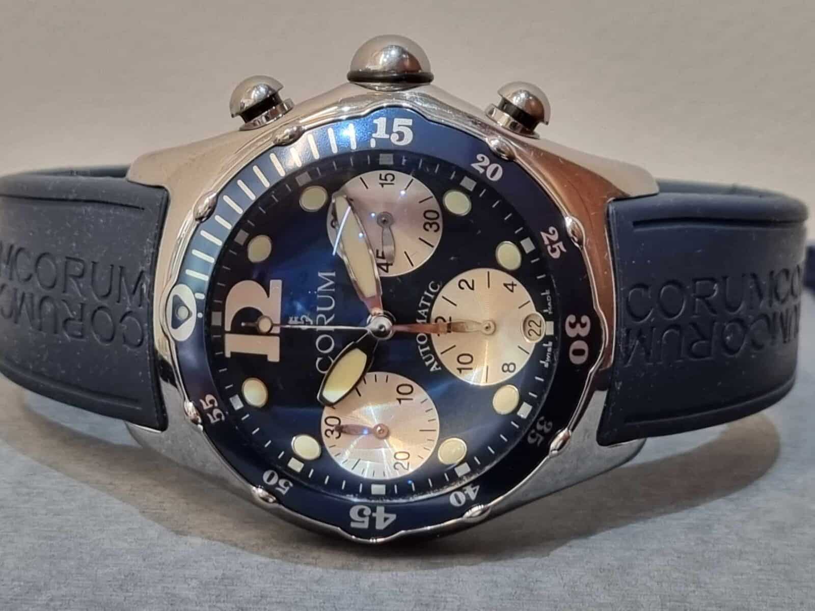 Corum Bubble Chronograph Diver 200m Blue on Rubber Strap | Gothelf A. Watches