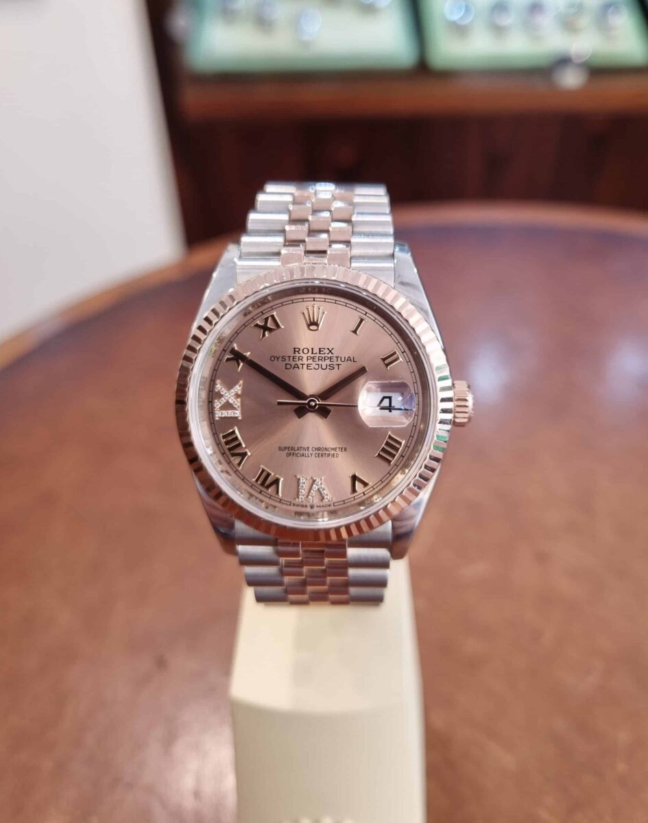 Rolex Datejust Ladies 36mm Oyster Steel & Rose Gold Jubilee Bracelet Pink Diamond-set Dial | Gothelf A. Watches — 4