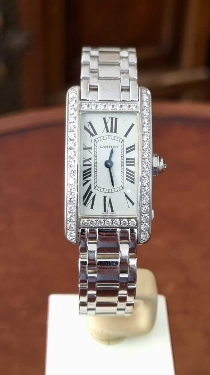 Cartier Tank Americaine 2489 18K White Gold Diamonds Factory Bezel | Gothelf A. Watches — 2