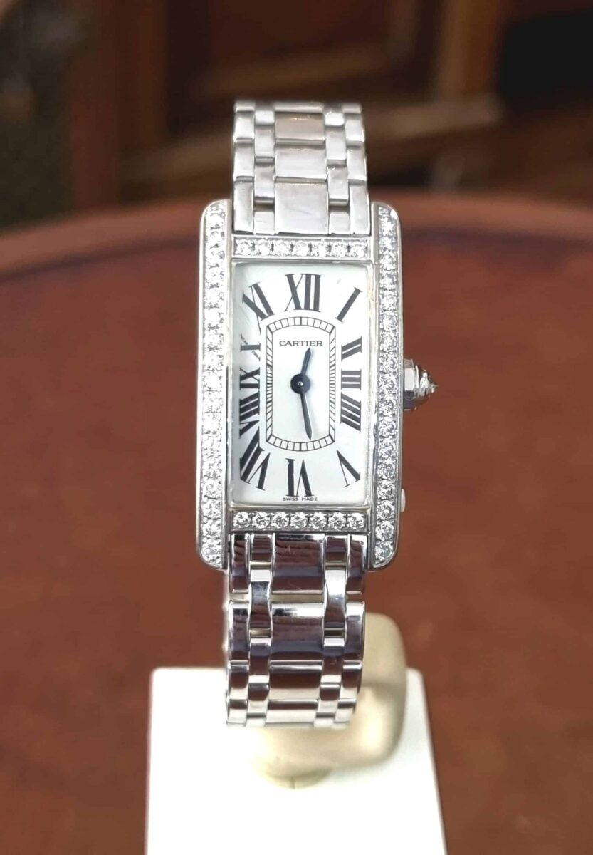 Cartier Tank Americaine 2489 18K White Gold Diamonds Factory Bezel | Gothelf A. Watches