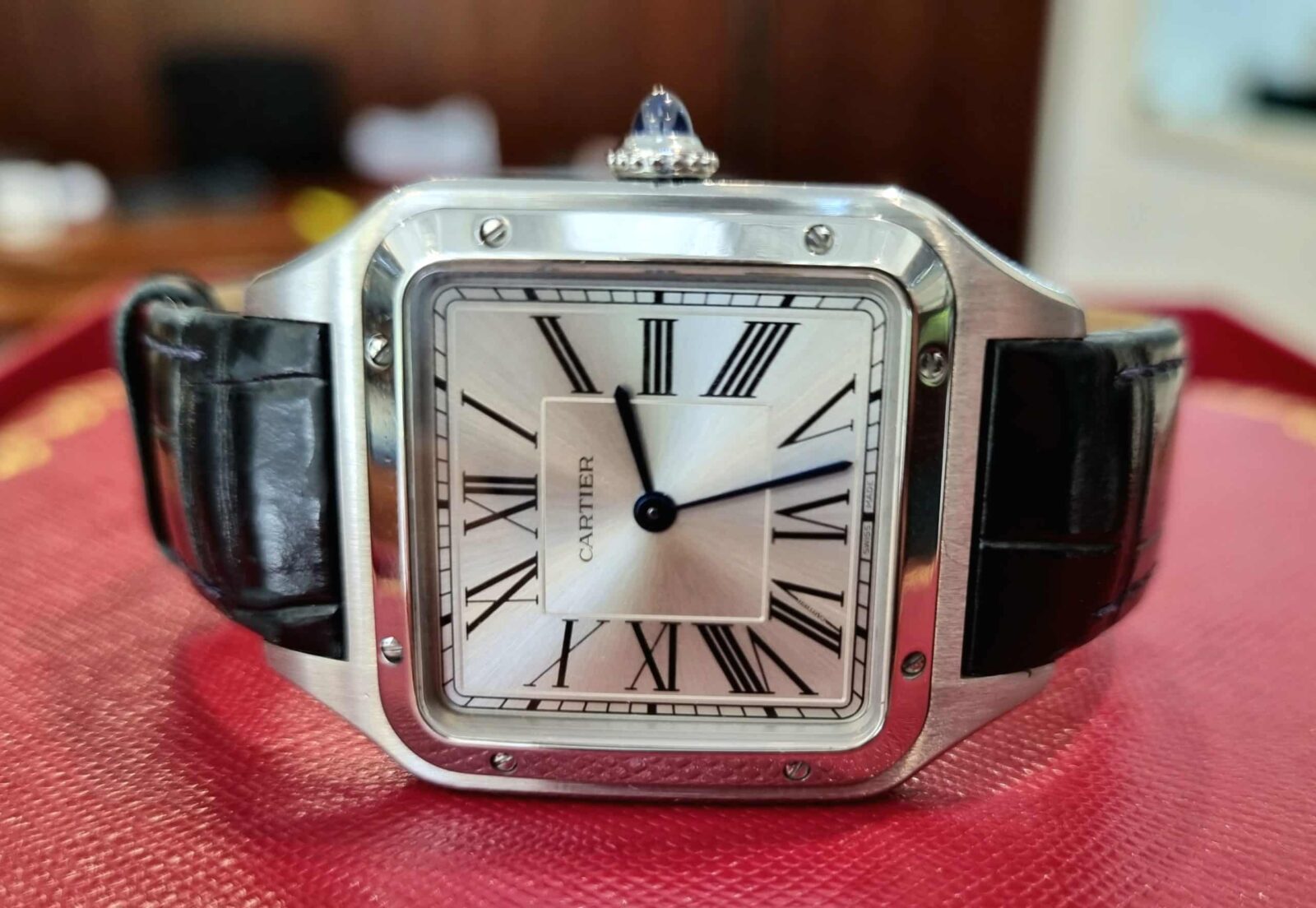 Cartier Santos Dumont Extra Large Steel On Blue Leather Strap | Gothelf A. Watches — 2