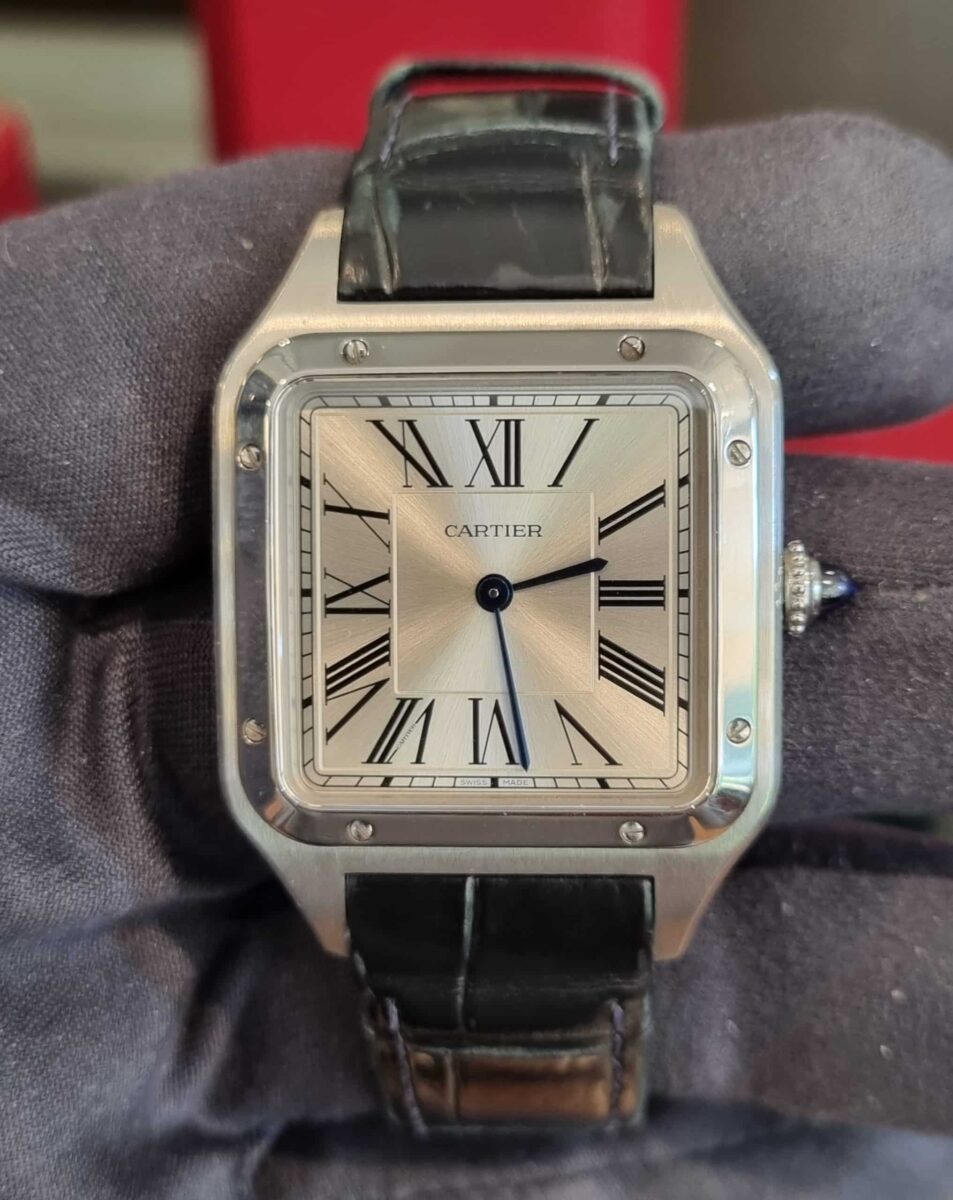 Cartier Santos Dumont Extra Large Steel On Blue Leather Strap | Gothelf A. Watches — 3