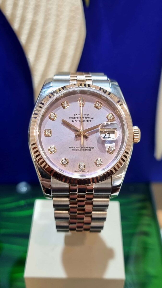 Rolex Datejust 36mm Oyster Steel Rose Gold Diamonds Dial | Gothelf A. Watches