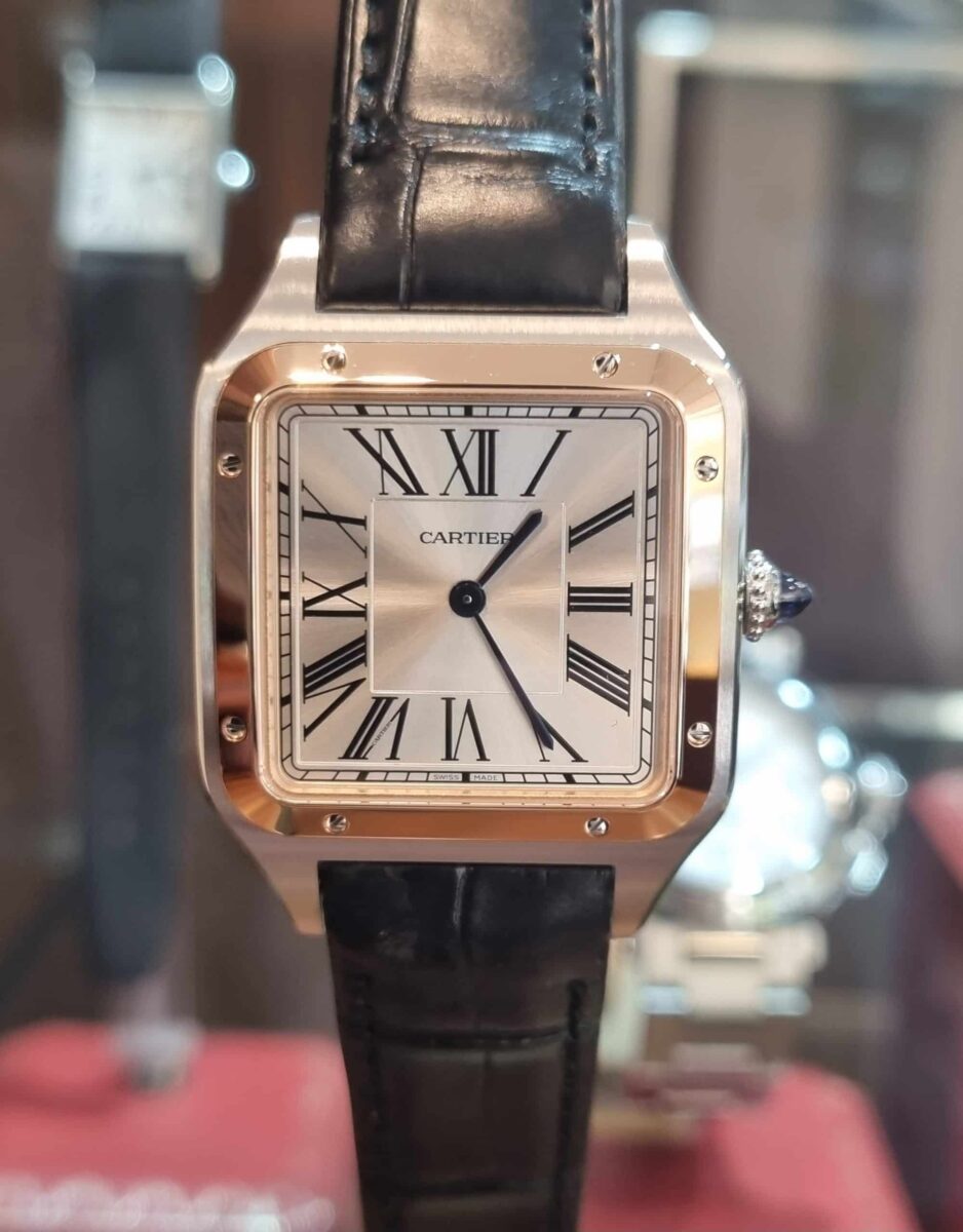 Cartier Santos Dumont Large Model, Quartz ,Rose Gold, Steel on leather strap NEW!!-2024 | Gothelf A. Watches