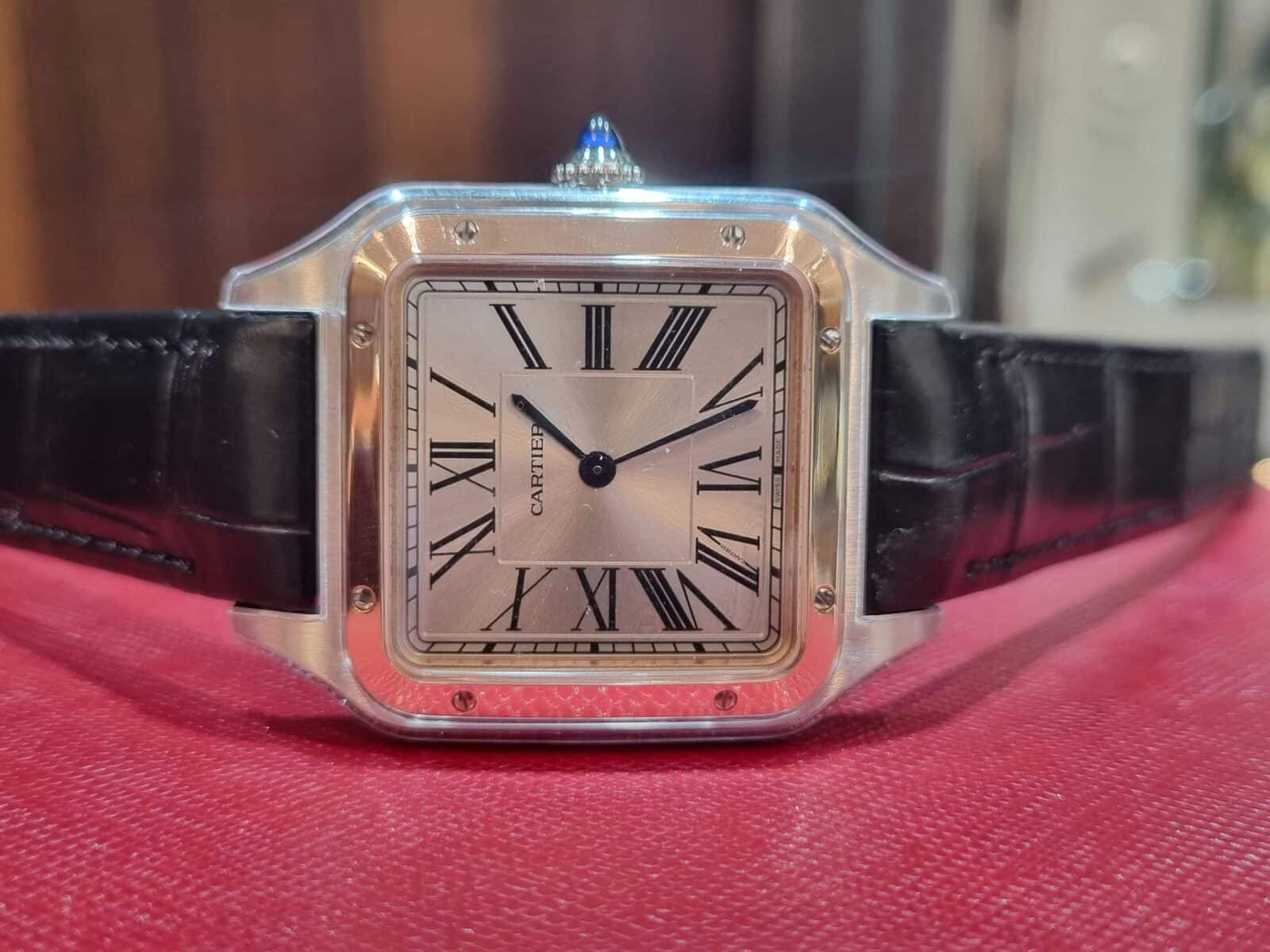 Cartier Santos Dumont Large Model, Quartz ,Rose Gold, Steel on leather strap | Gothelf A. Watches — 3
