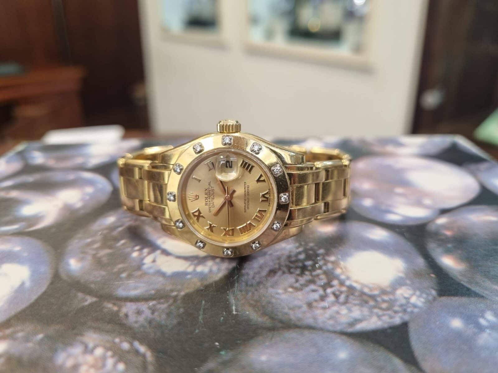 ROLEX DATEJUST PEARLMASTER LADIES 29mm 18K YELLOW GOLD DIAMONDS BEZEL | Gothelf A. Watches — 6