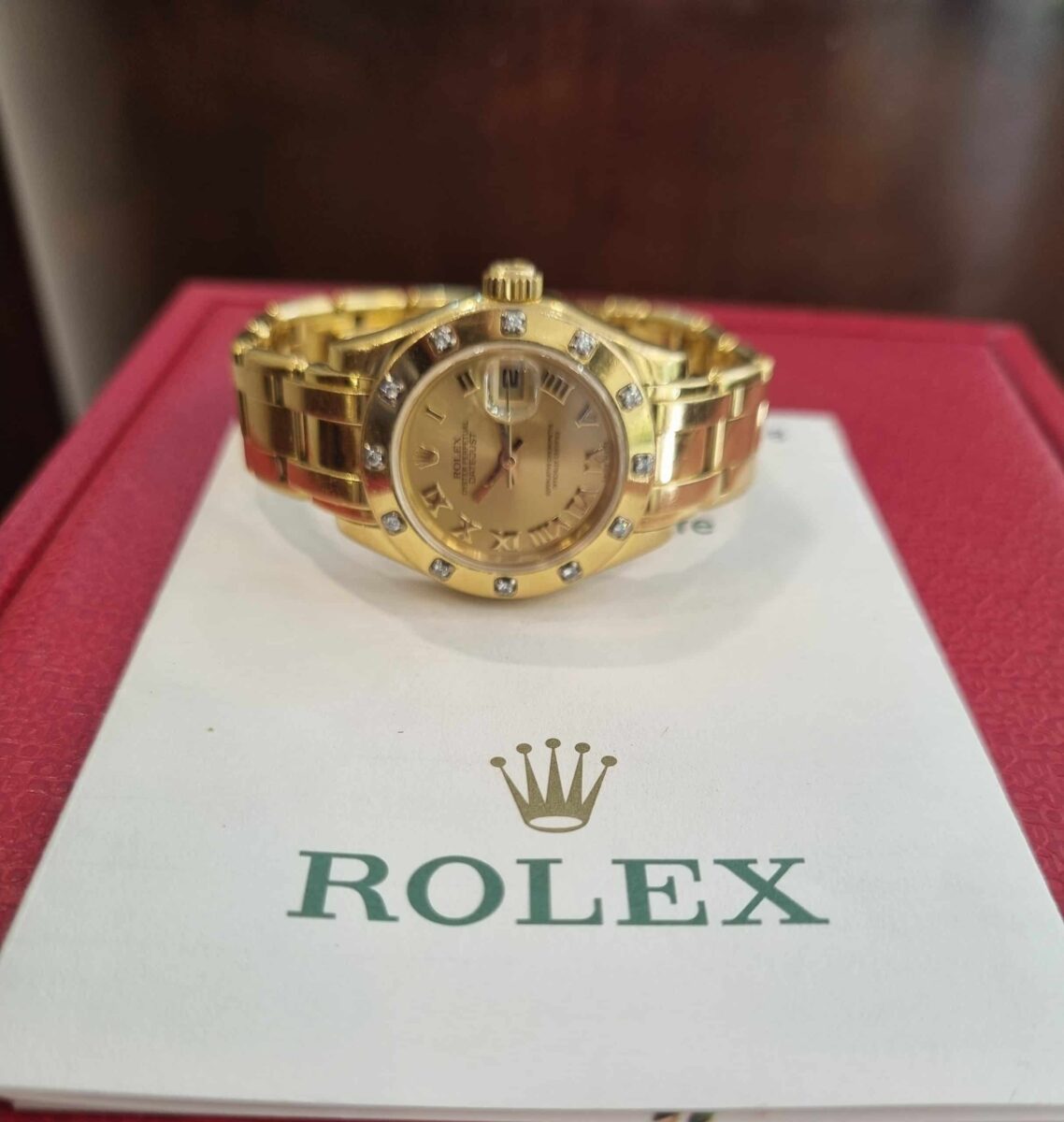 ROLEX DATEJUST PEARLMASTER LADIES 29mm 18K YELLOW GOLD DIAMONDS BEZEL | Gothelf A. Watches — 2