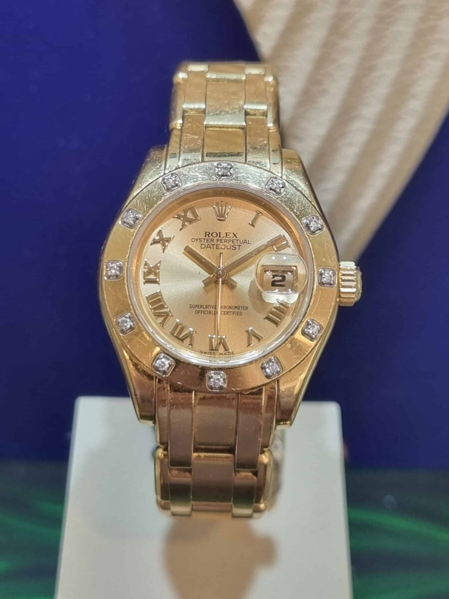 ROLEX DATEJUST PEARLMASTER LADIES 29mm 18K YELLOW GOLD DIAMONDS BEZEL | Gothelf A. Watches — 4