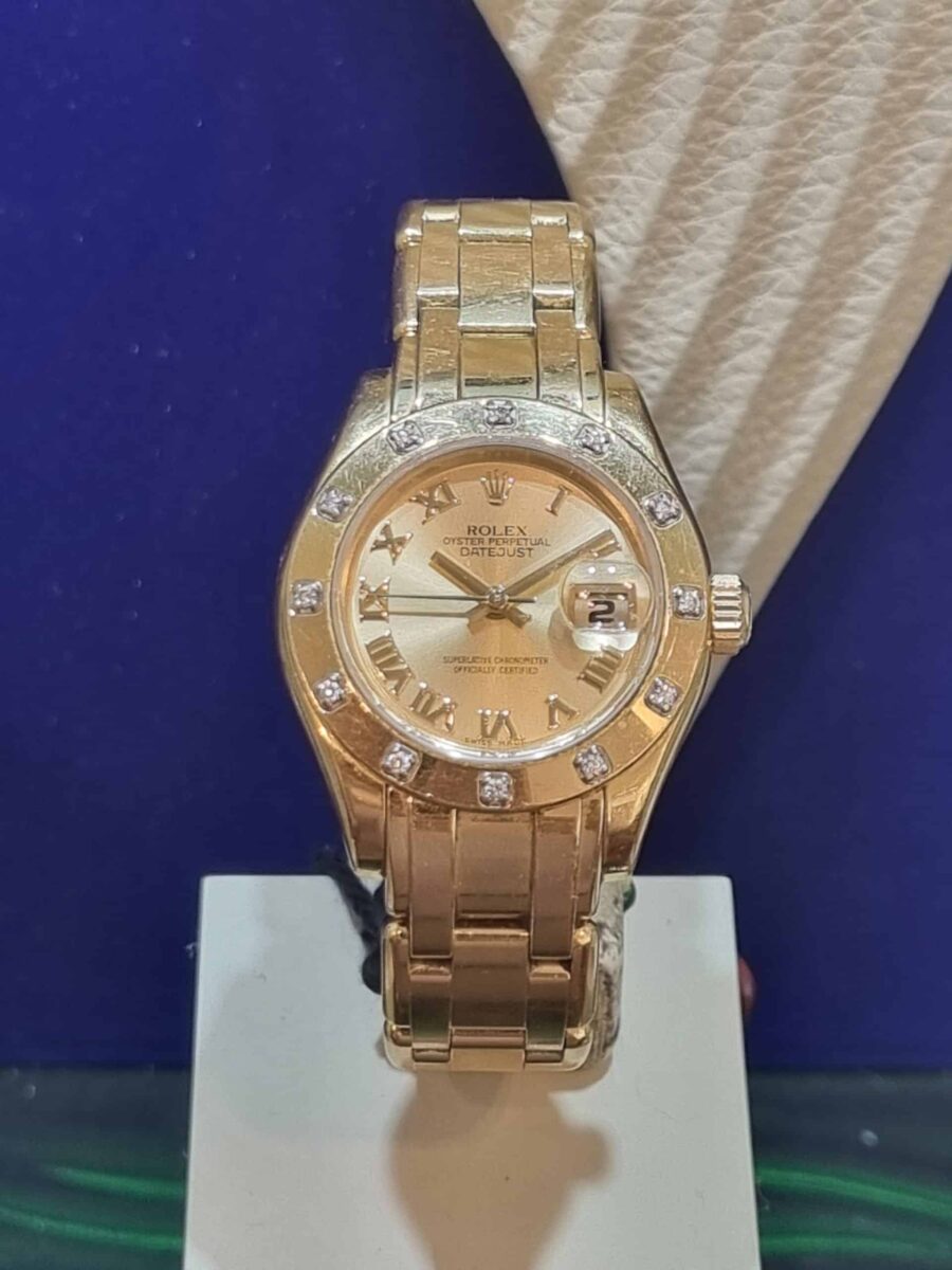 ROLEX DATEJUST PEARLMASTER LADIES 29mm 18K YELLOW GOLD DIAMONDS BEZEL | Gothelf A. Watches — 3