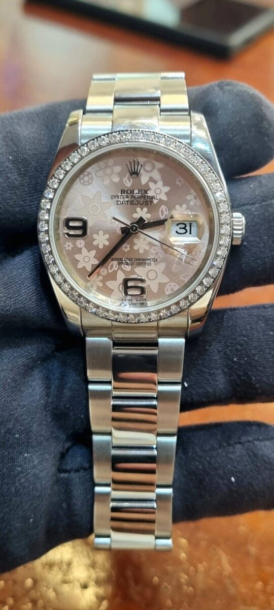 Rolex Datejust 36mm Factory Rolex Diamonds Bezel Floral Pink Dial | Gothelf A. Watches — 2