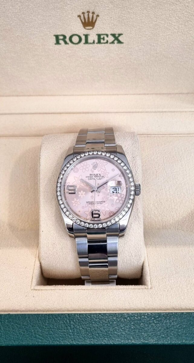 Rolex Datejust 36mm Factory Rolex Diamonds Bezel Floral Pink Dial | Gothelf A. Watches — 7