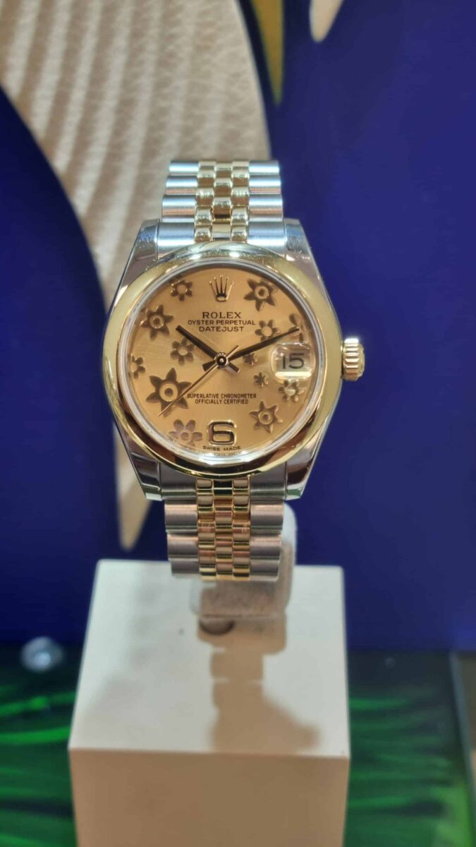 Rolex Datejust 31mm Steel and Yellow Gold Floral Dial Jubilee Bracelet | Gothelf A. Watches — 4