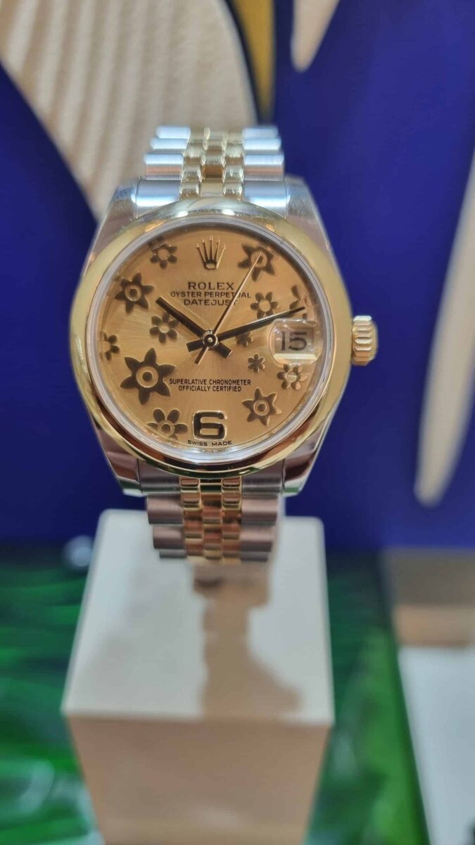 Rolex Datejust 31mm Steel and Yellow Gold Floral Dial Jubilee Bracelet | Gothelf A. Watches — 6