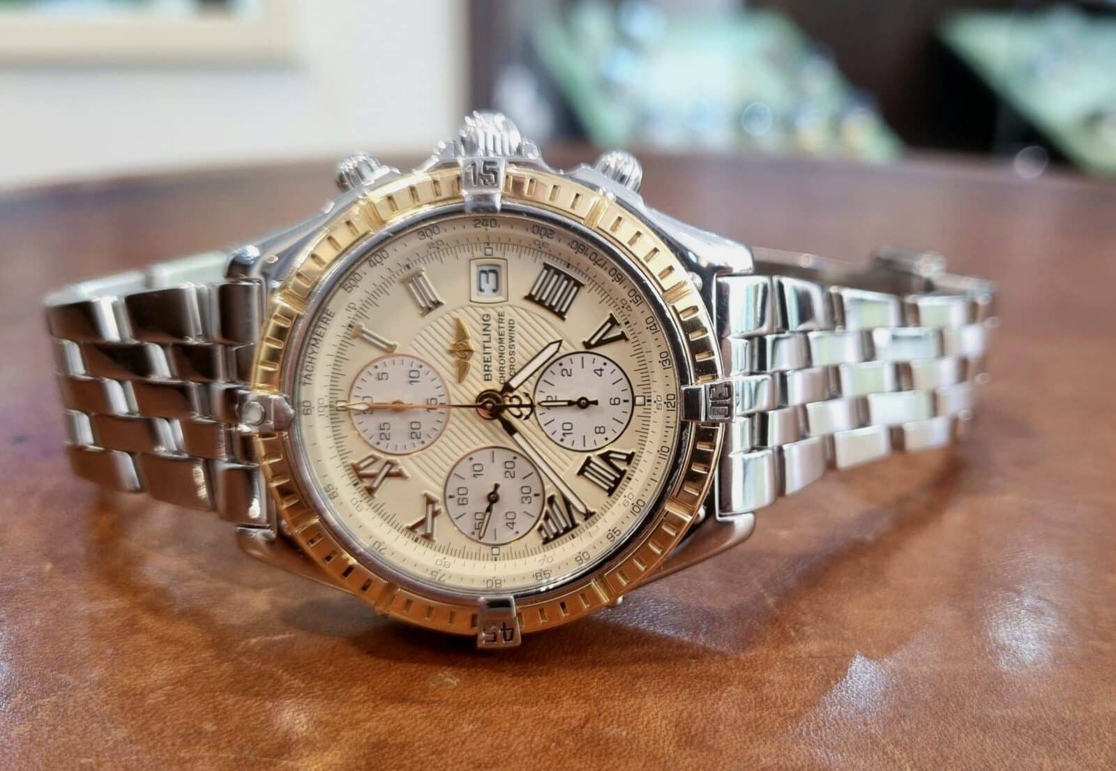 Breitling Crosswind Chronograph Steel & Gold Creme Dial | Gothelf A. Watches — 3