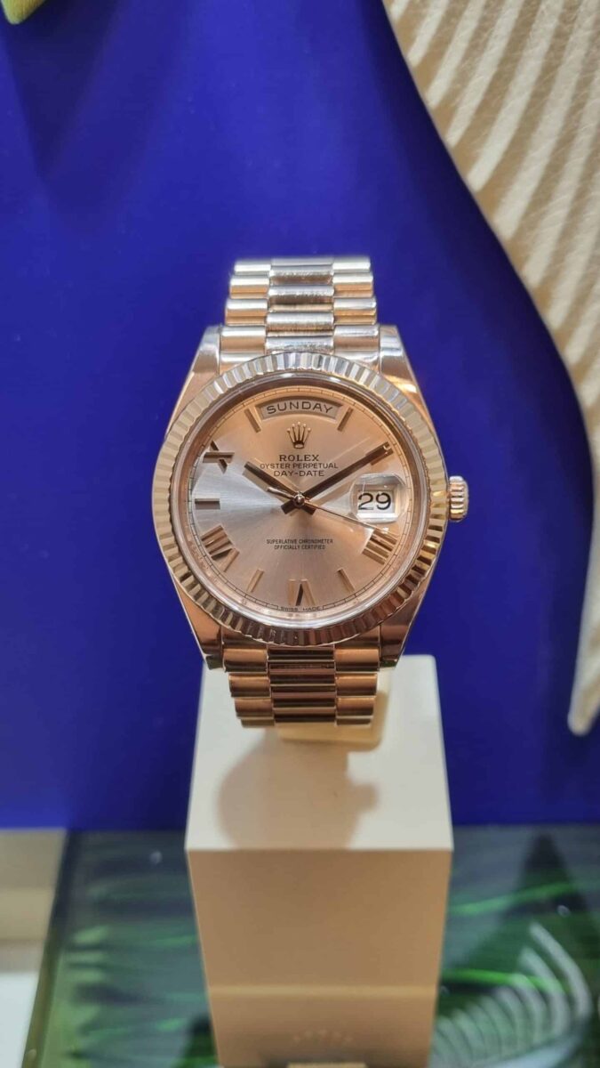 Rolex Day-Date President 40mm Rose Gold Sundust Dial | Gothelf A. Watches — 2