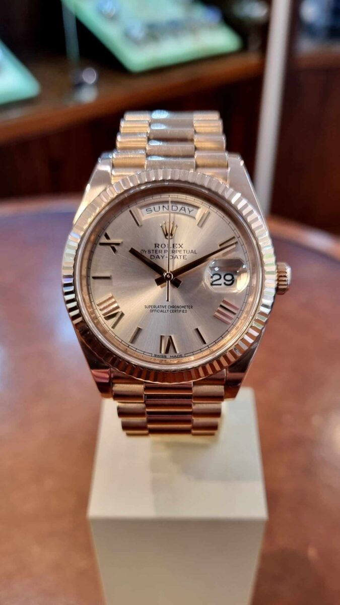 Rolex Day-Date President 40mm Rose Gold Sundust Dial | Gothelf A. Watches — 3