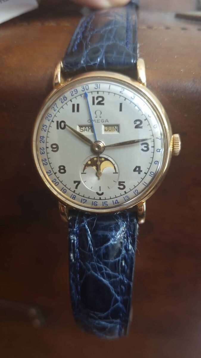Omega Cosmic Moonphase 2473 Solid 14K Gold Watch Circa 1947 | Gothelf A. Watches — 4
