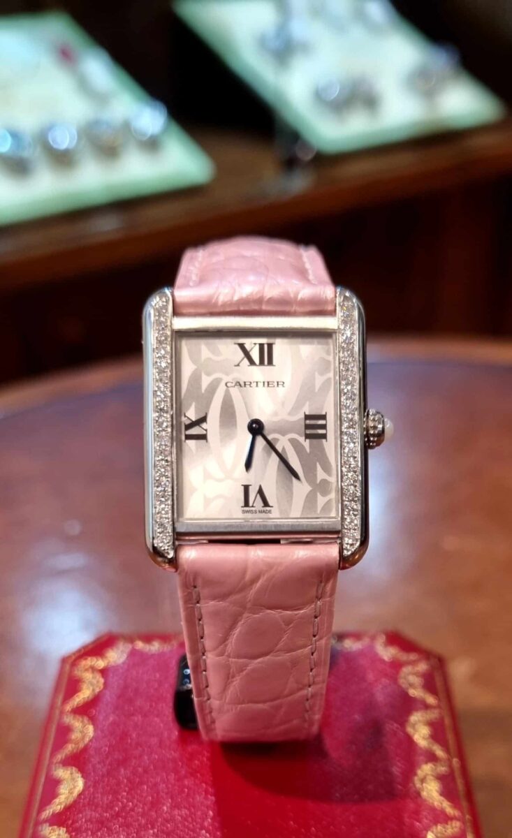 Tank Solo Ladies Diamonds Small Silver Dial Pink Leather Strap ref.2716 | Gothelf A. Watches — 4