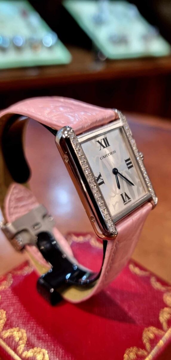 Tank Solo Ladies Diamonds Small Silver Dial Pink Leather Strap ref.2716 | Gothelf A. Watches — 2