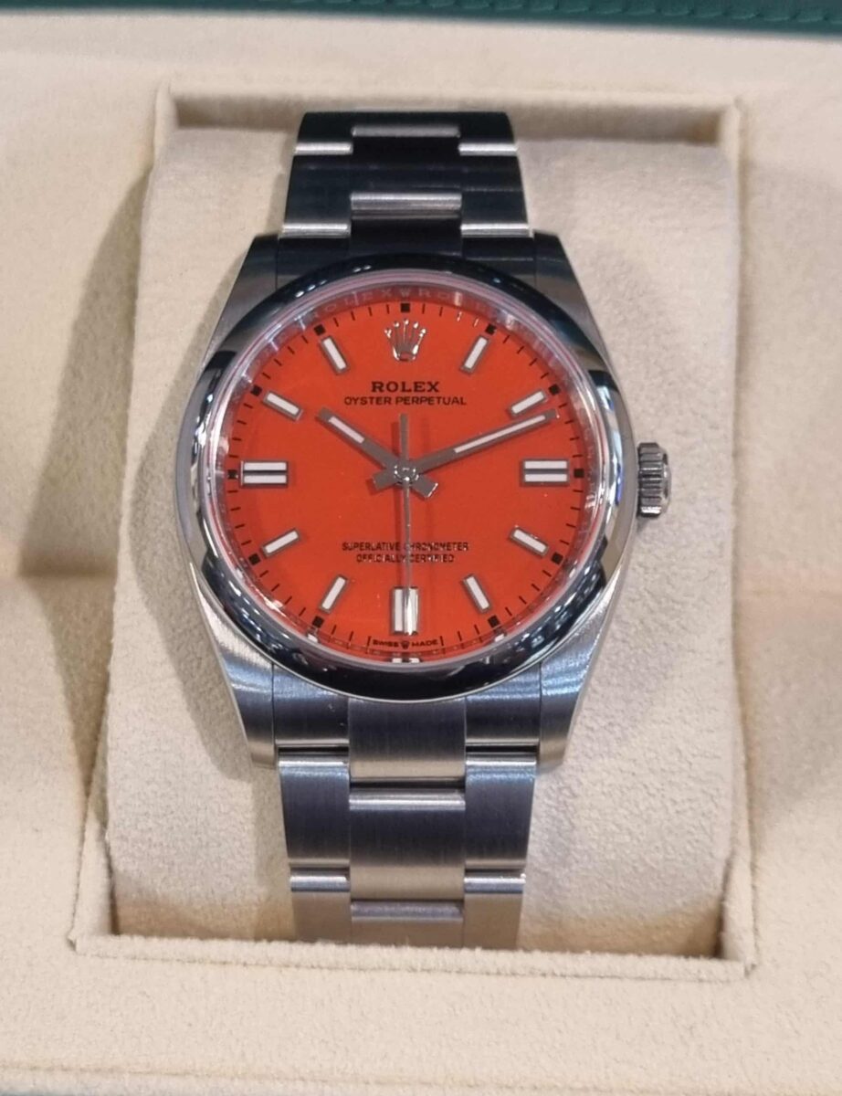 Rolex Oyster Perpetual Red Coral Dial 36mm New Unworn!! ref.126000 | Gothelf A. Watches