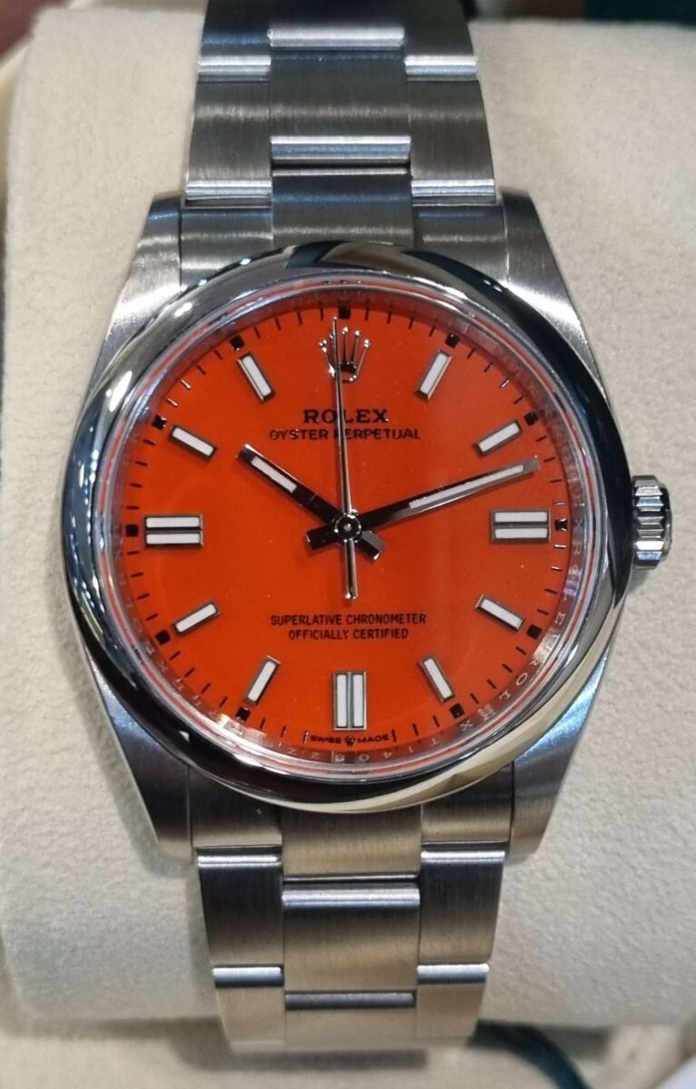 Rolex Oyster Perpetual Red Coral Dial 36mm New Unworn!! ref.126000 | Gothelf A. Watches — 2