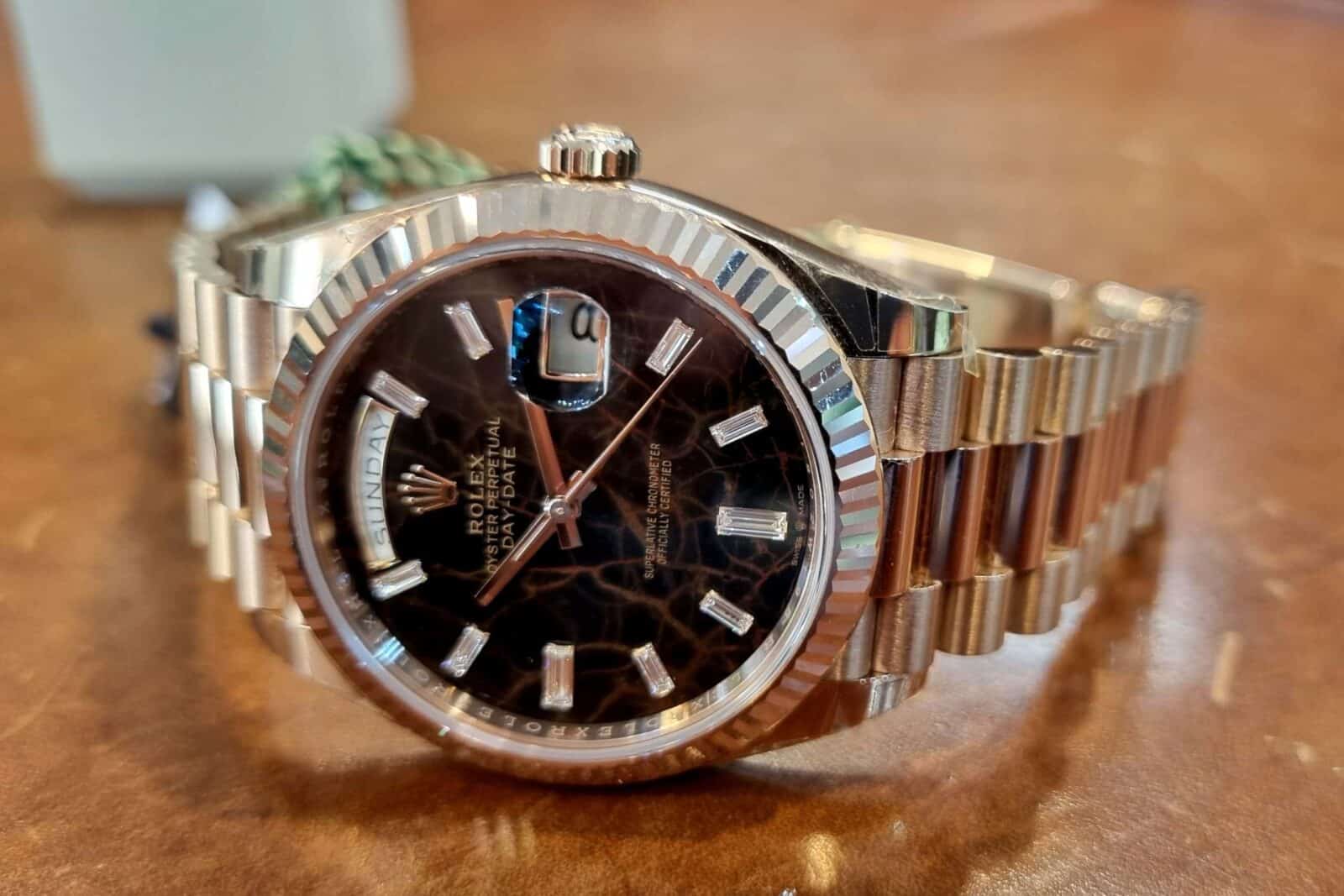 Rolex Day-Date 40mm Everosegold “Eisenkiesel” Diamonds dial Ref.228235 | Gothelf A. Watches — 4