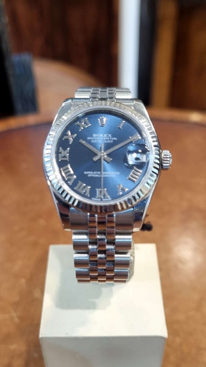 Rolex Datejust Ladies 31mm Oyster Steel and White Gold Bezel Blue Roman Dial Ref.178274 | Gothelf A. Watches — 4