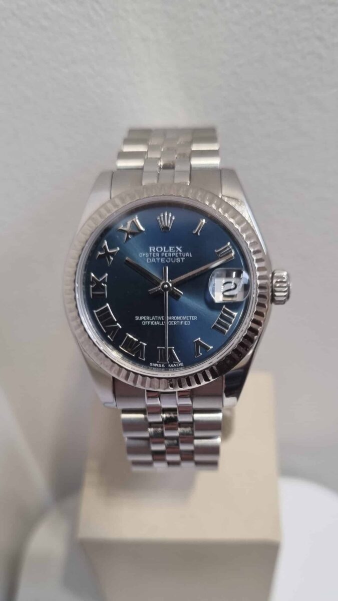 Rolex Datejust Ladies 31mm Oyster Steel and White Gold Bezel Blue Roman Dial Ref.178274 | Gothelf A. Watches — 2