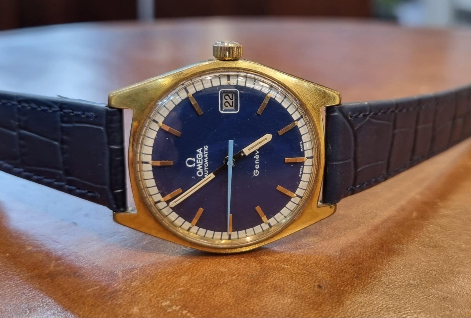 Omega Geneve Automatic Electroplated Gold Blue Spider Dial cal.563 ref.166041 | Gothelf A. Watches