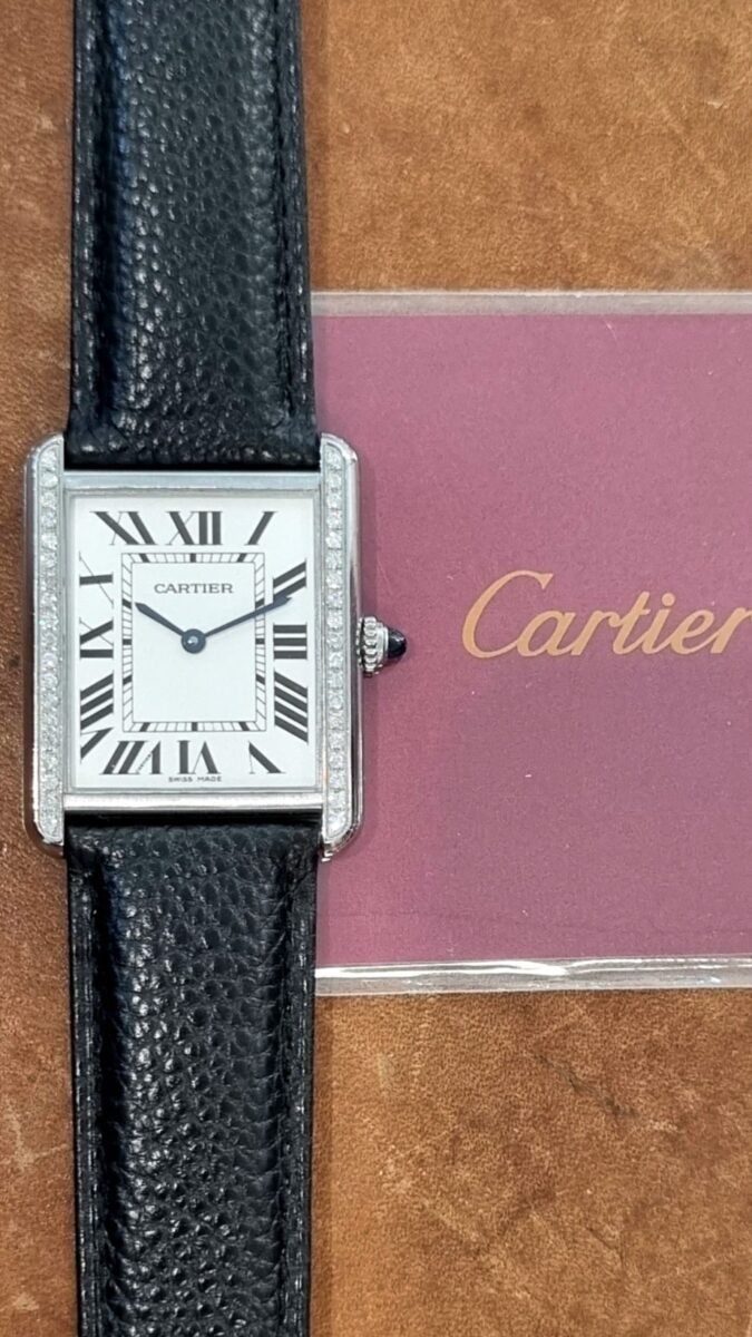 Cartier Tank Solo Large Steel aftermarket diamonds bezel ref.w1018355 pre-owned-2015 | Gothelf A. Watches