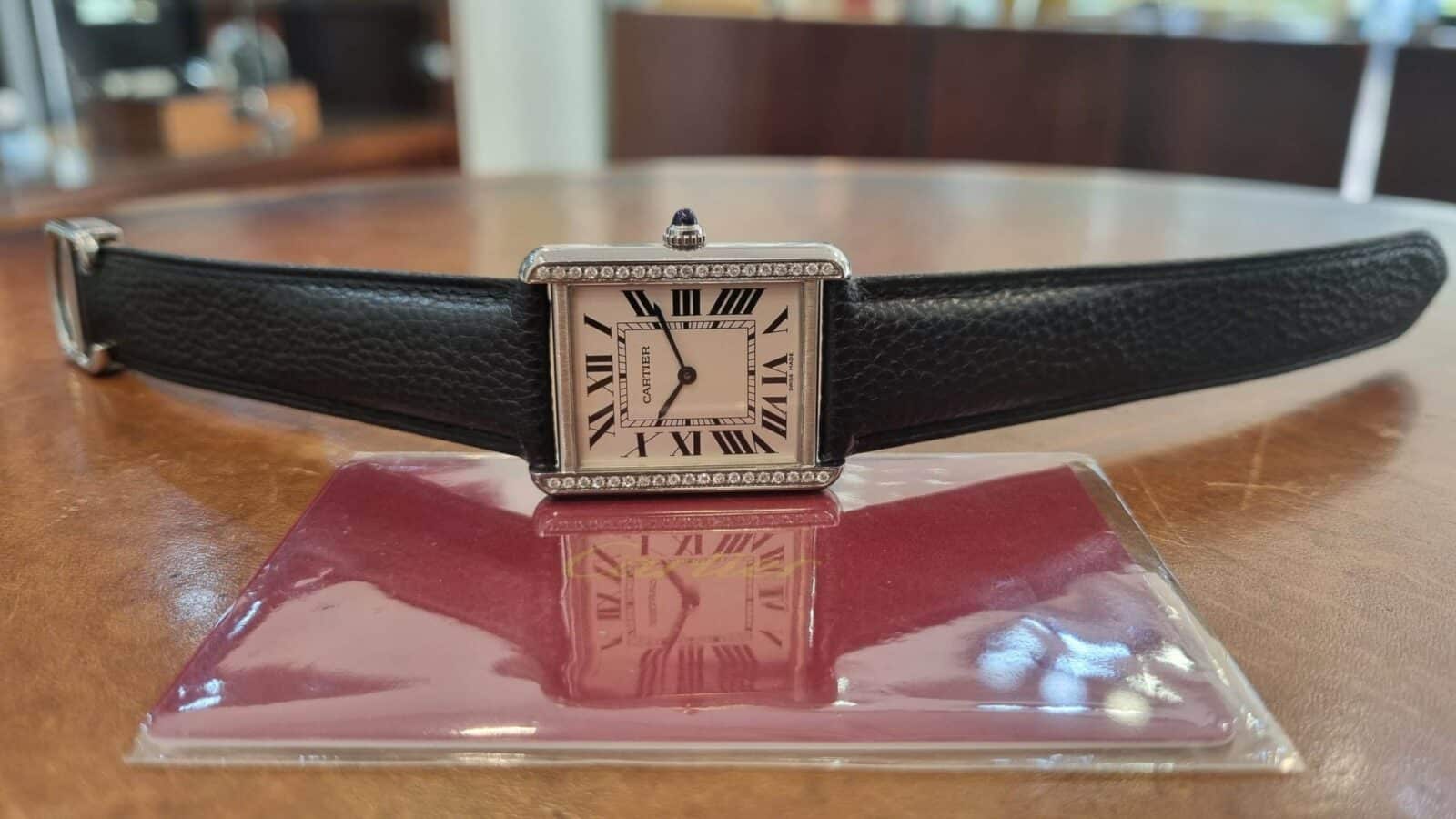 Cartier Tank Solo Large Steel aftermarket diamonds bezel ref.w1018355 pre-owned-2015 | Gothelf A. Watches — 5