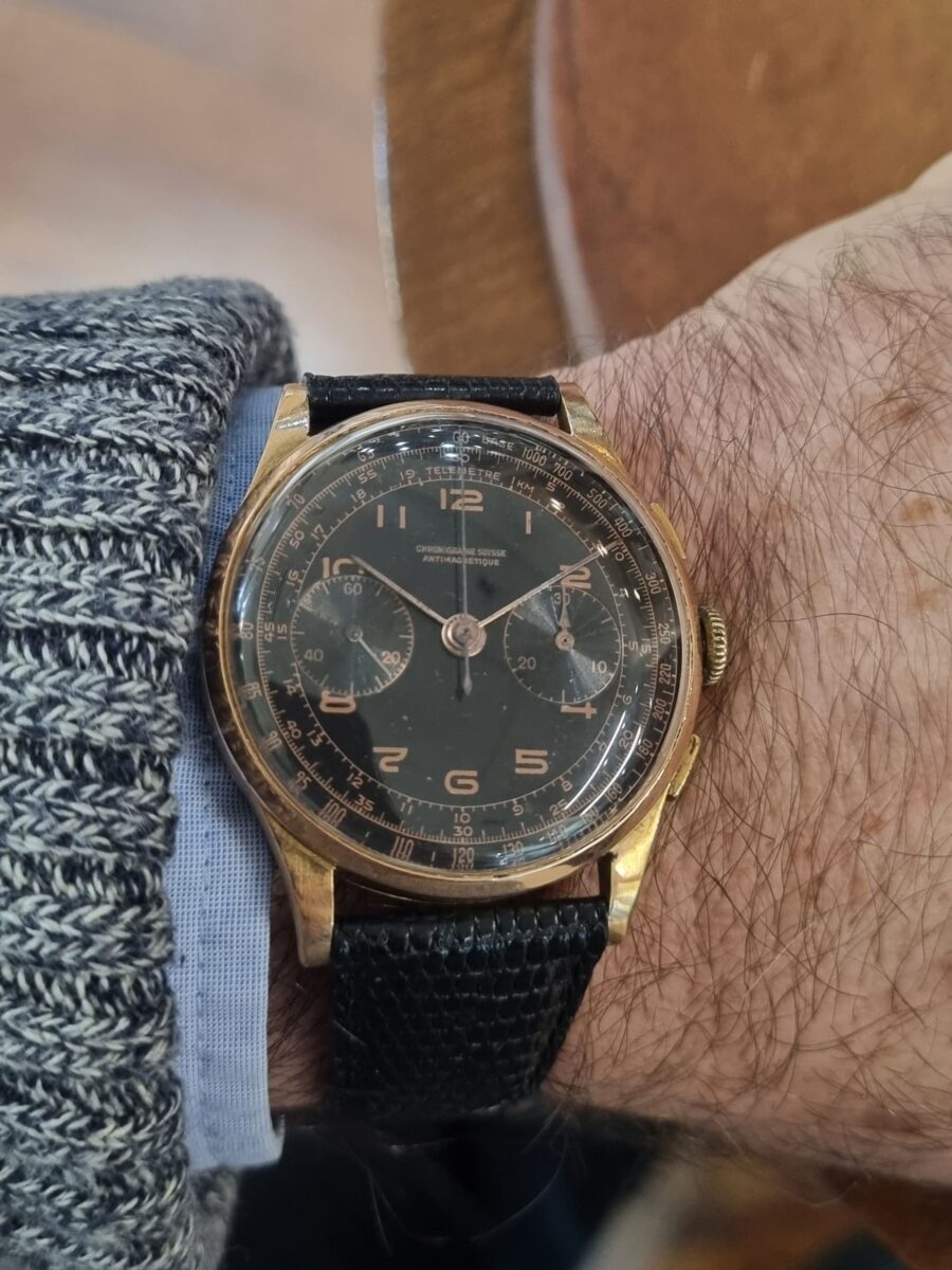 Chronograph Suisse Antimagnetique 18k Rose Gold 37mm Vintage Hand wound Mechanic Movement | Gothelf A. Watches — 2