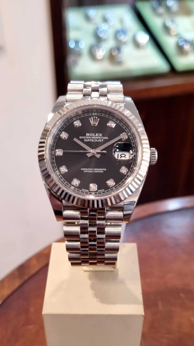 Rolex Datejust 41mm Steel & white gold bezel Black Diamonds Dial Pre-owned-2019 | Gothelf A. Watches