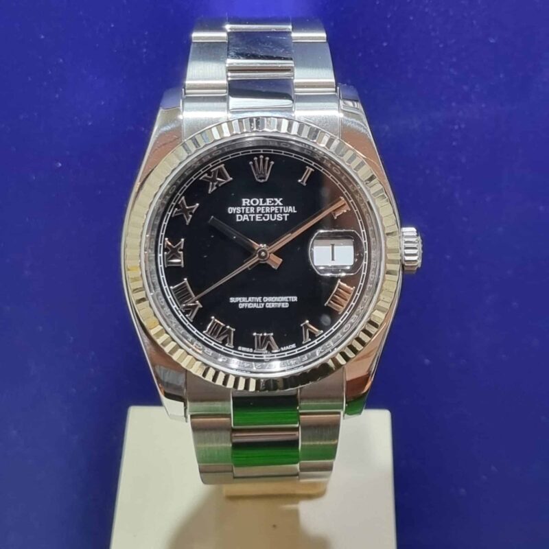 Rolex Datejust 36mm Steel & 18K White Gold Bezel Black Roman Dial ref.116234 | Gothelf A. Watches